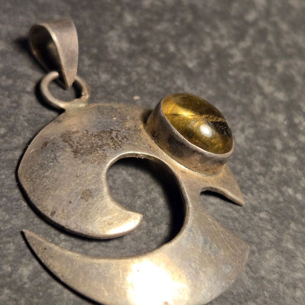 Abstract Spiral Yellow Stone Sterling Silver 925 Pendant - Picture 4 of 7